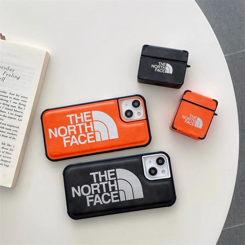 Кожаный чехол для Apple Airpods 3 The North Face с защитой на бортиках Оранжевый
