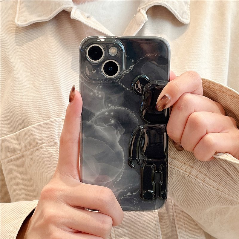 Чехол для iPhone 15 Plus Bearbrick мраморный Черный
