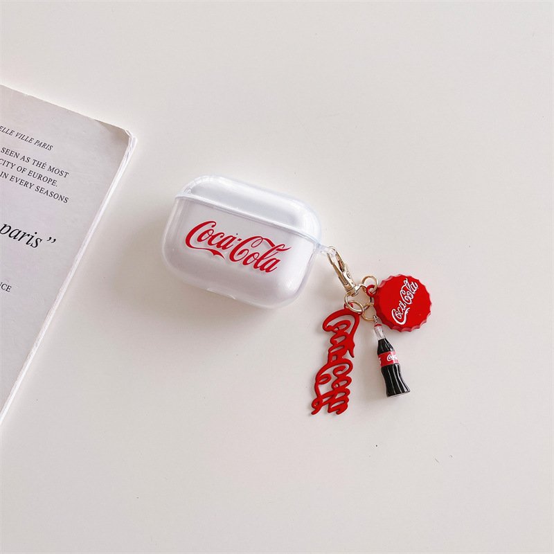 Чехол для Apple Airpods Pro Coca Cola с брелком Белый