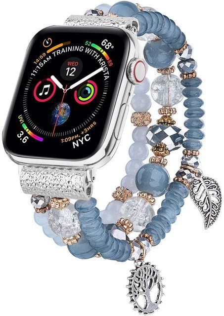 Ремешок с кристаллами павлина и агата "Горный хрусталь" для Apple Watch 46 / 45 / 44 / SE 44 / 42 (Series 1-3) / 49 Ultra / Ultra 2