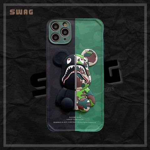 Чехол 3D Bearbrick Камуфляж для iPhone XS Max Черно-зеленый