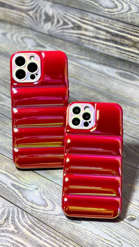 Чехол-пуховик Puffer для iPhone 12 Pro голографический Красный