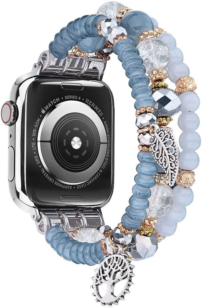 Ремешок с кристаллами павлина и агата "Горный хрусталь" для Apple Watch 42-45 мм (Series 6/5/4/3/2)