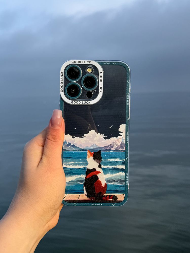 Чехол для iPhone 12 Морской закат с кошкой