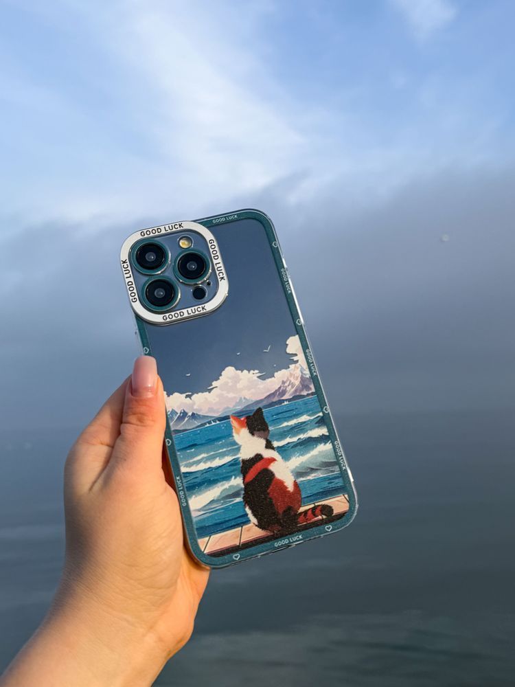 Чехол для iPhone 12 Морской закат с кошкой
