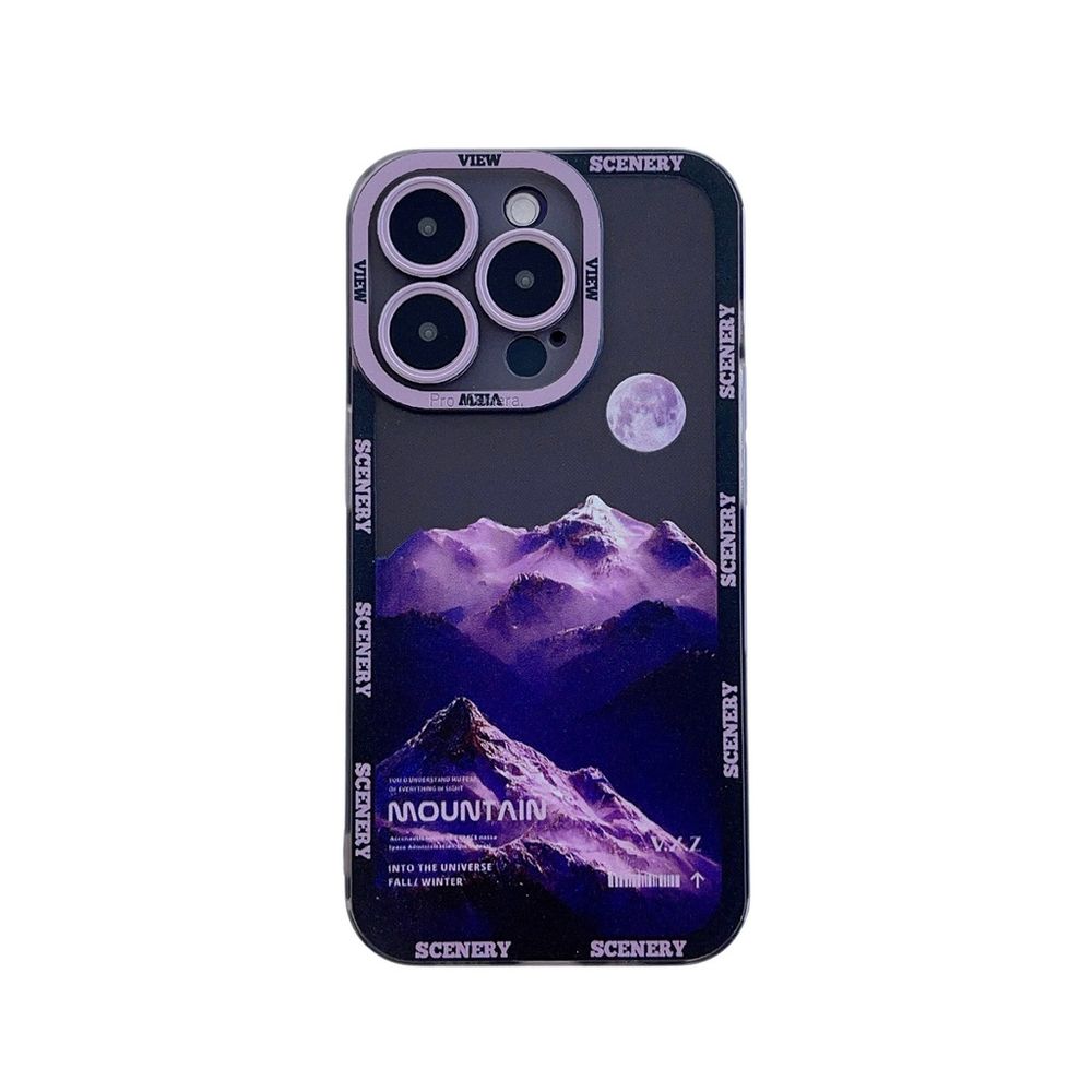 Чохол для iPhone 14 Plus Scenery Mountains із захистом камери Прозоро-фіолетовий