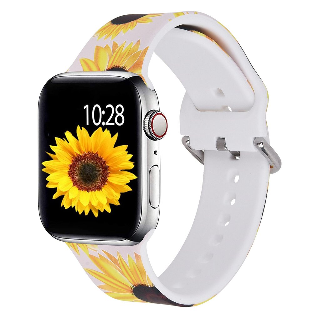 Белый силиконовый ремешок "Подсолнухи" для Apple Watch 38-41 мм (Series 6/5/4/3/2)