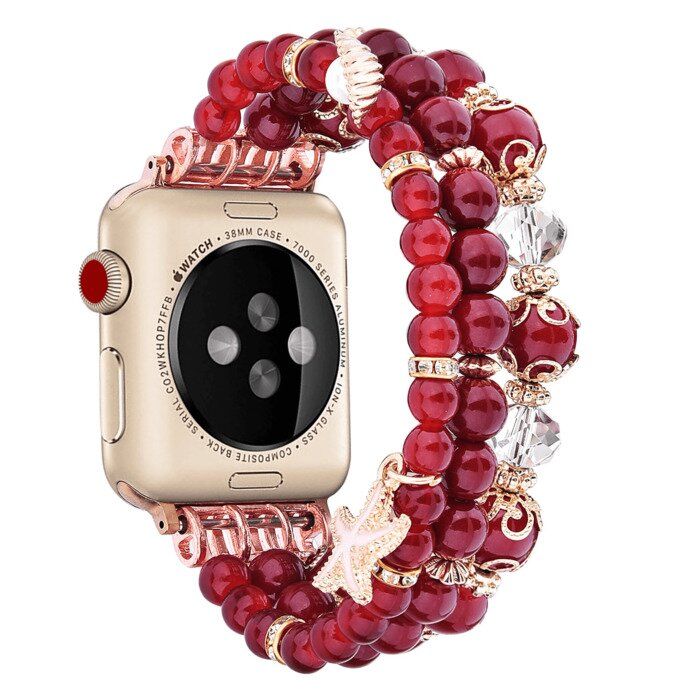 Ремінець із червоно-золотих намистин "Морська зірка" для Apple Watch 42-45 мм (Series 6/5/4/3/2)