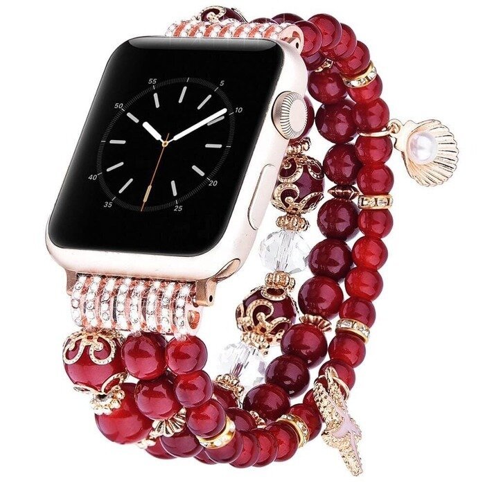 Ремінець із червоно-золотих намистин "Морська зірка" для Apple Watch 42-45 мм (Series 6/5/4/3/2)