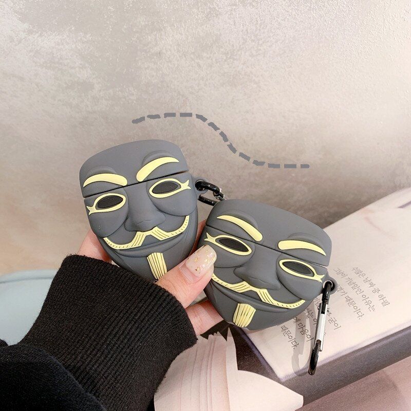 Защитный чехол 3D V Vendetta серого цвета для Apple Airpods 1/2