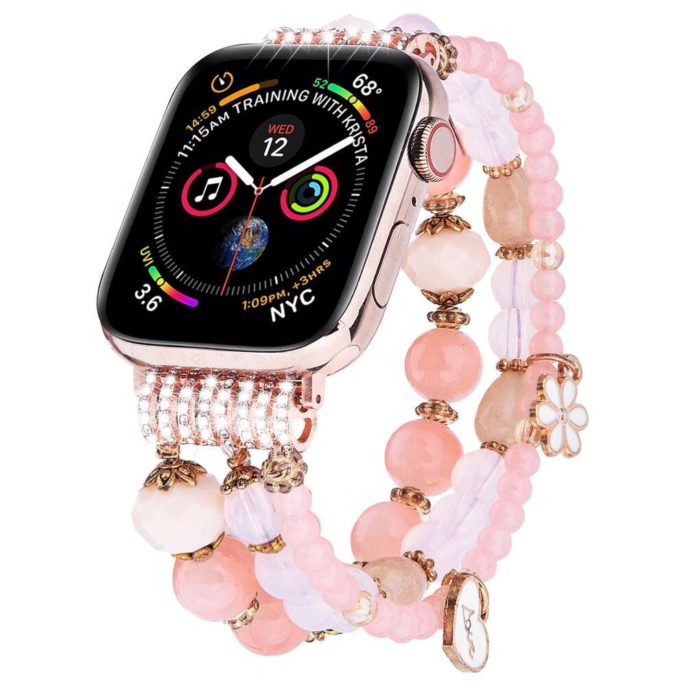 Ремешок из розовых бусин "Цветок" для Apple Watch 42-45 мм (Series 6/5/4/3/2)