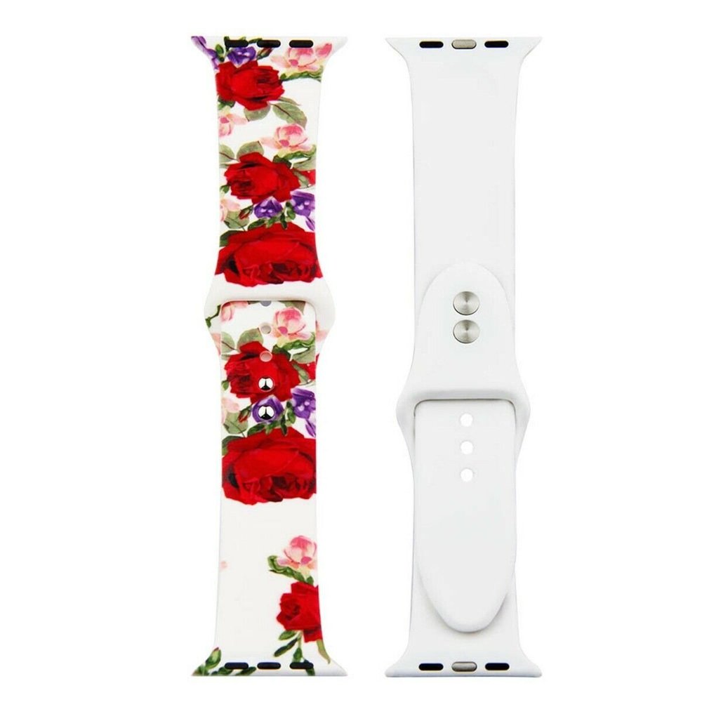 Силіконовий білий ремінець "Червоні троянди" для Apple Watch 38-41 мм (Series 6/5/4/3/2)