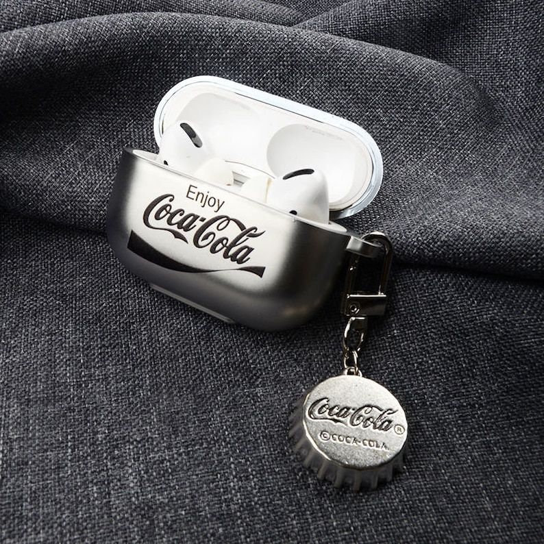 Чохол для Apple Airpods Pro Coca Cola з ремінцем Сріблястий