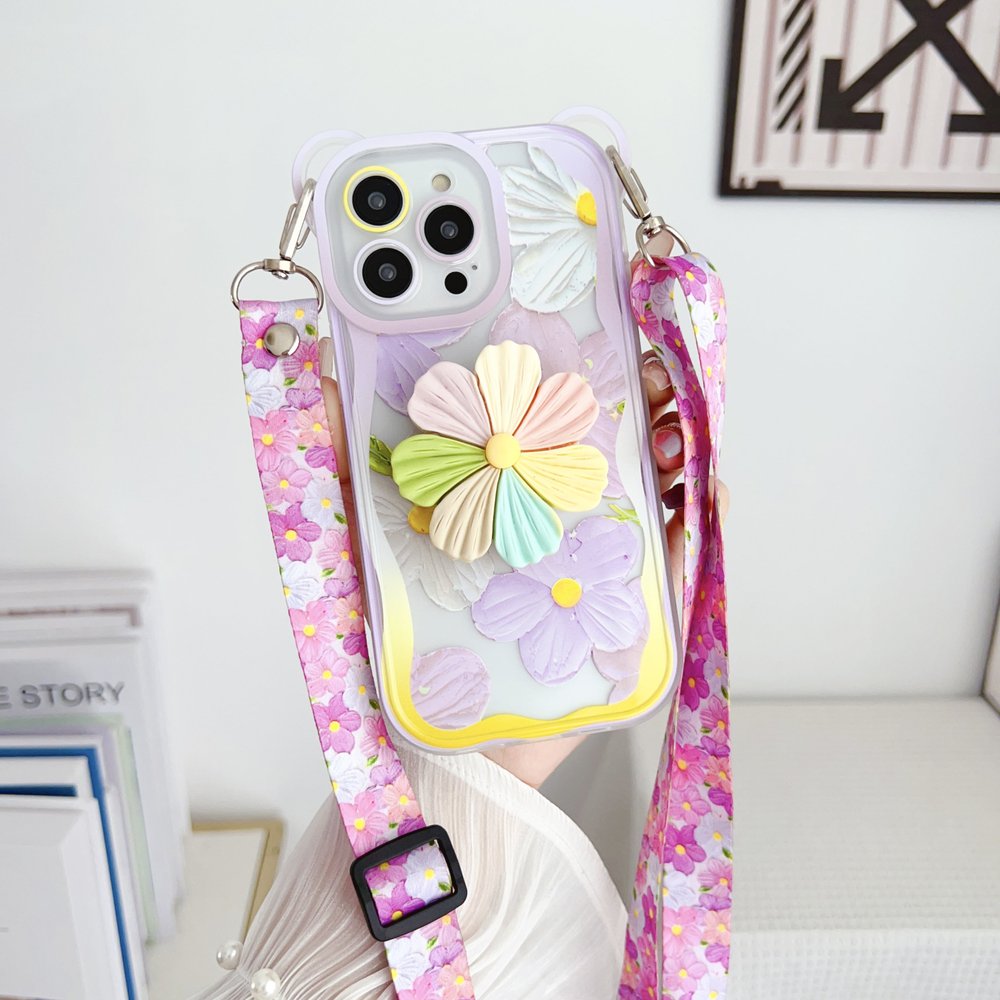 Чехол для iPhone 13 Pro Max Цветик-Семицветик с ремнем для плеча Фиалковый