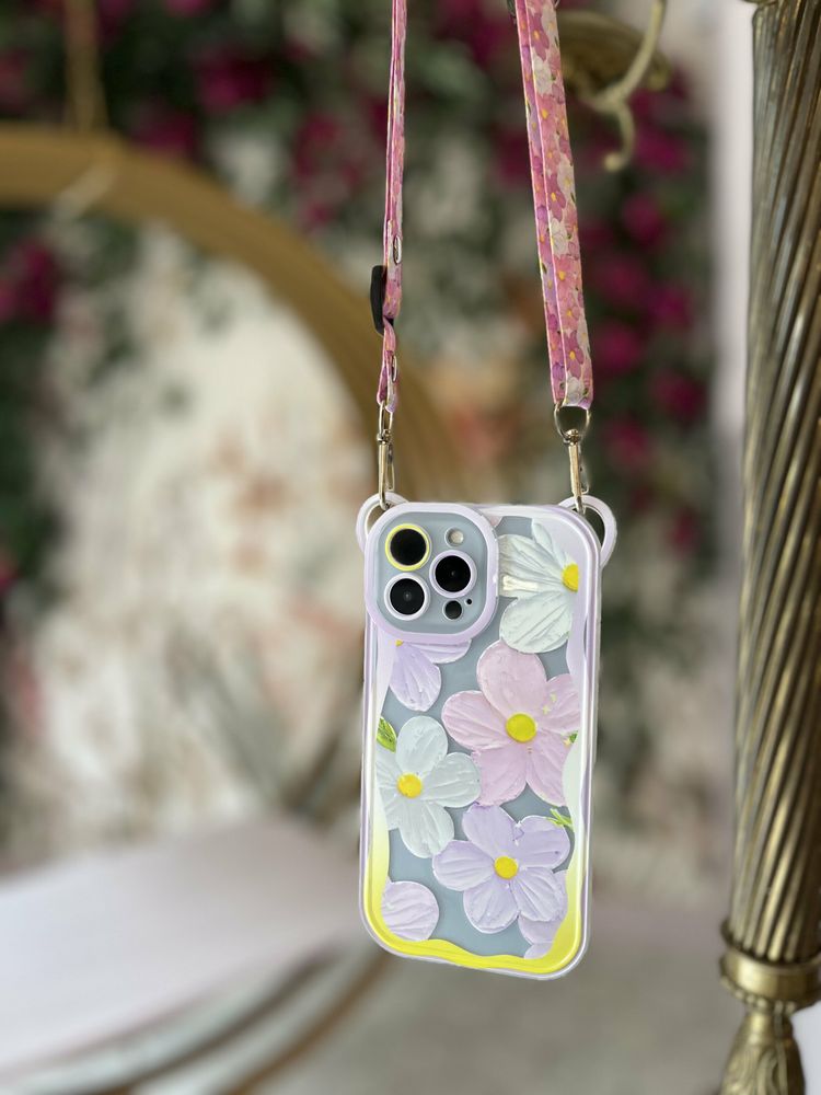Чехол для iPhone 13 Pro Max Цветик-Семицветик с ремнем для плеча Фиалковый