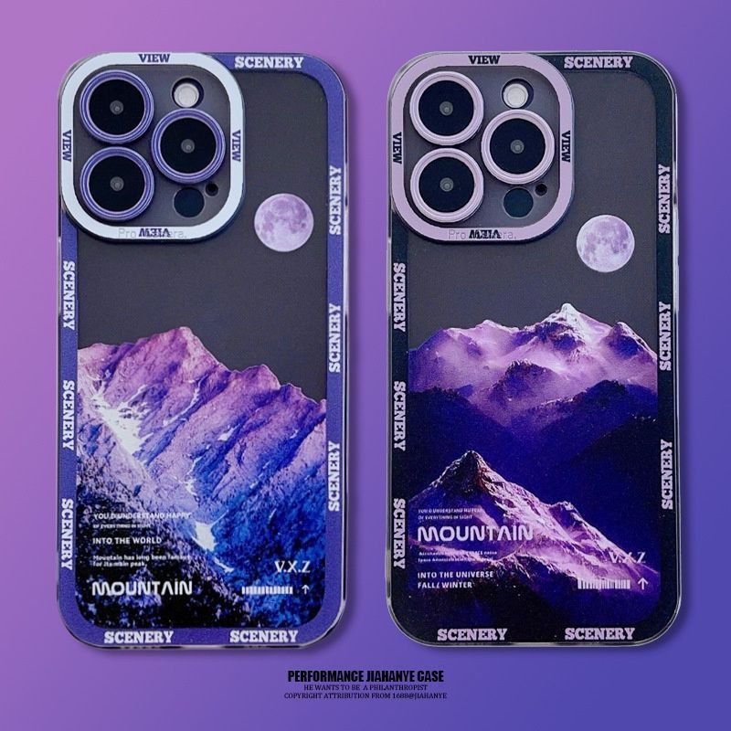Чехол для iPhone 13 Pro Scenery Mountains с защитой камеры Прозрачно-фиолетовый
