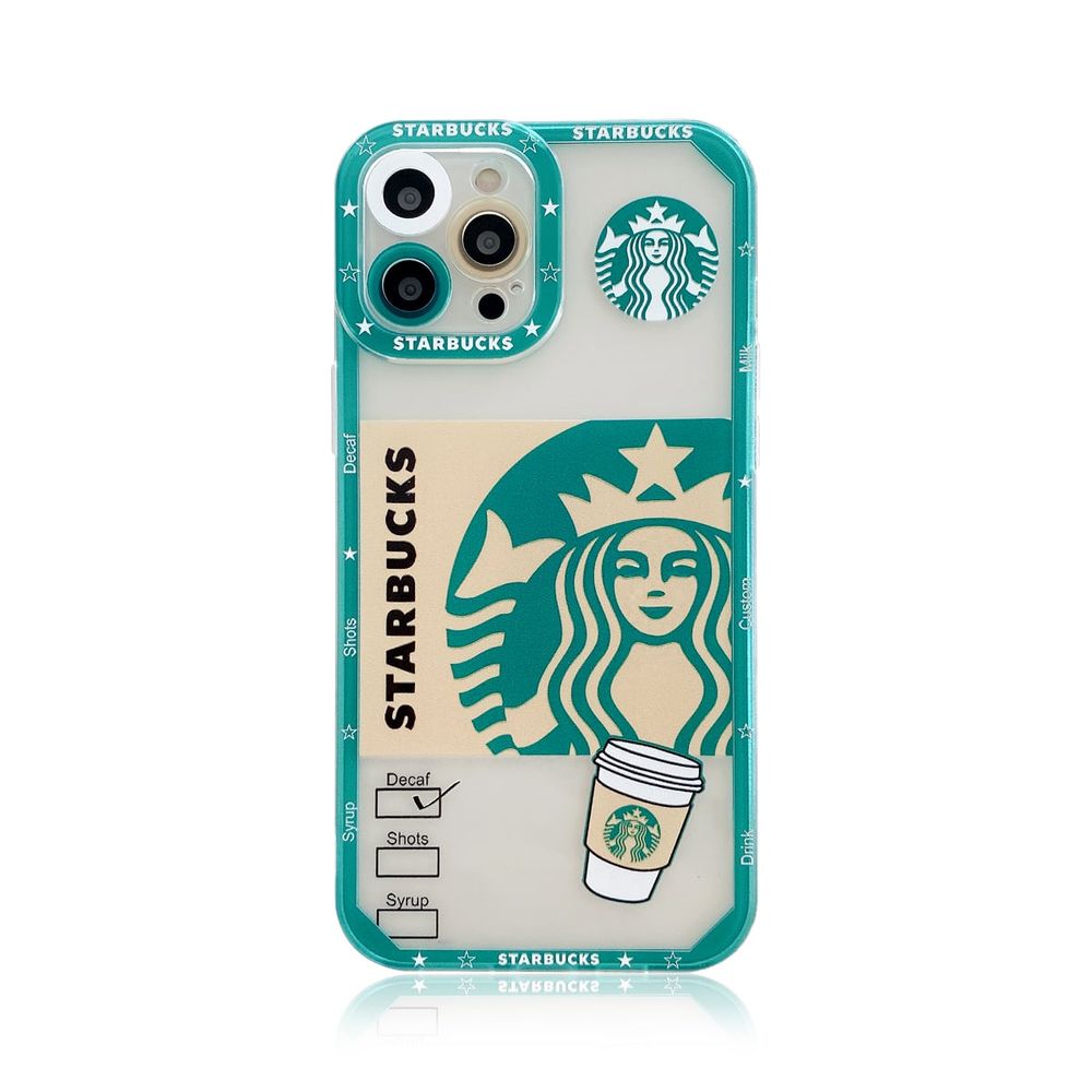 Чехол для iPhone 13 Pro Starbucks с защитой камеры Прозрачно-зеленый