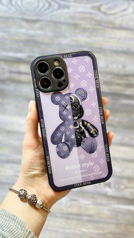 Стеклянный чехол Bearbrick Kaws в стиле робота для iPhone 13 Фиолетовый