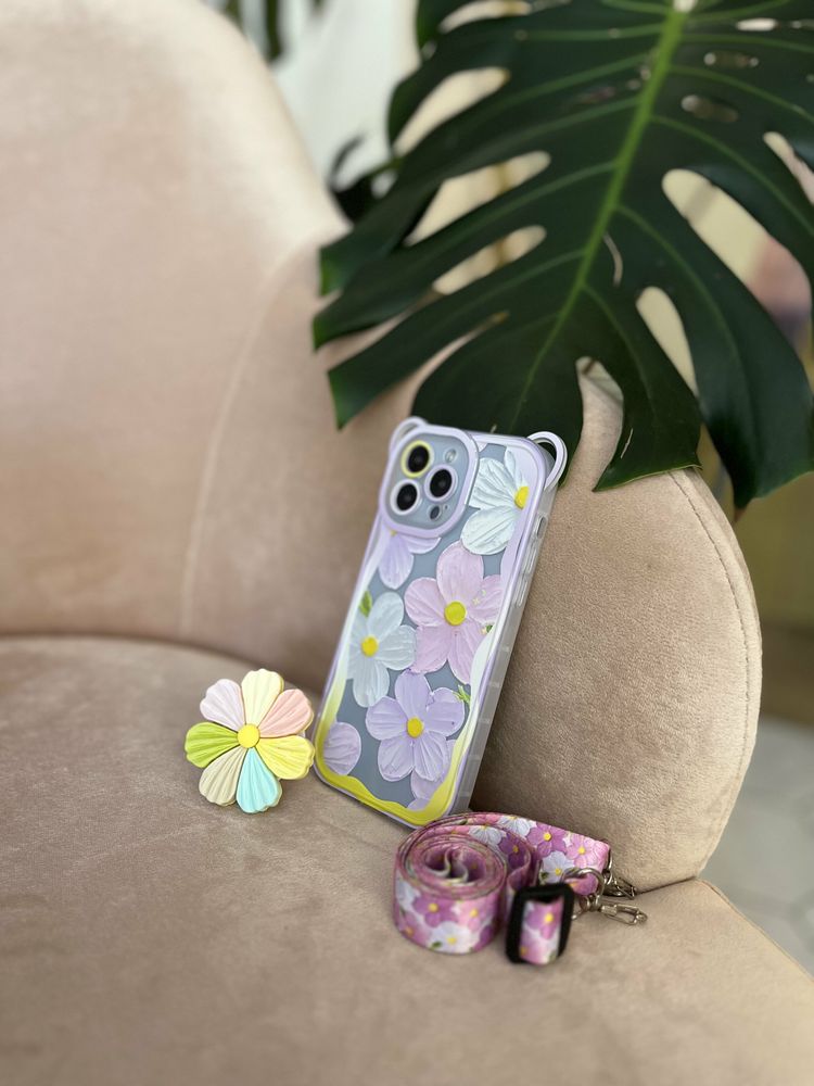 Чехол для iPhone 13 Pro Цветик-Семицветик с ремнем для плеча Фиалковый