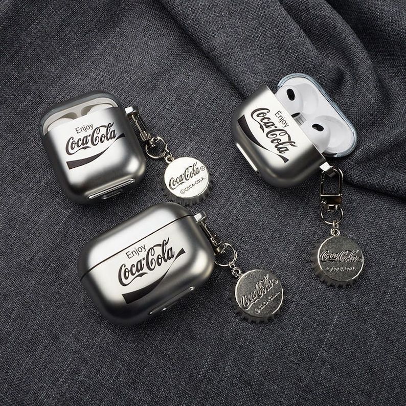 Чохол для Apple Airpods 3 Coca Cola з ремінцем Сріблястий