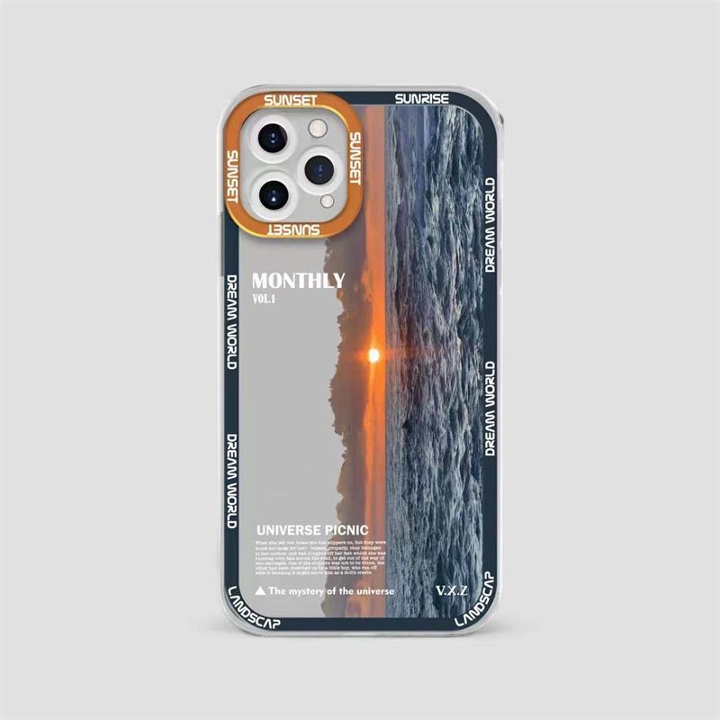 Чехол для iPhone 14 Monthly "Морской закат солнца" с защитой камеры