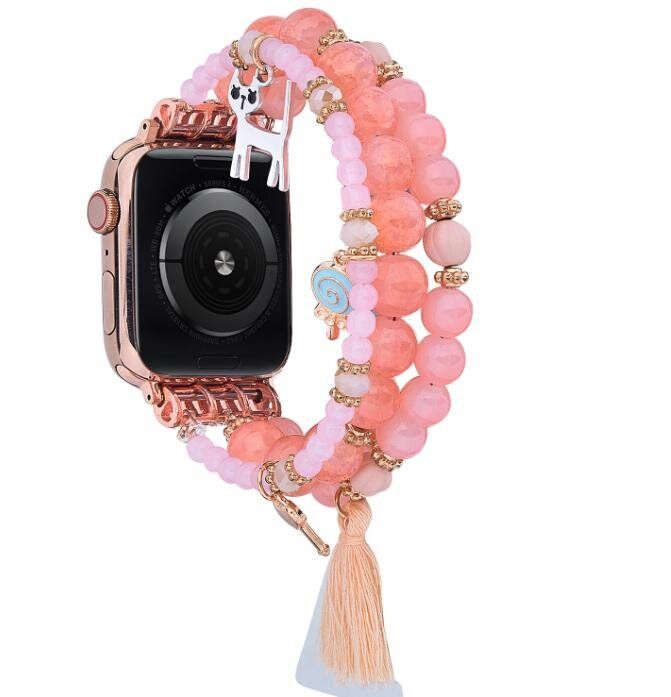 Ремінець з рожевих намистин "Кішка" для Apple Watch 38-41 мм (Series 6/5/4/3/2)