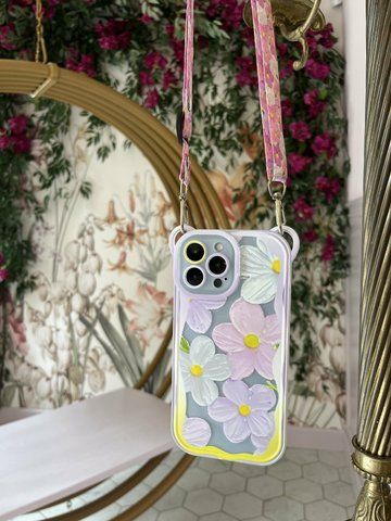 Чехол для iPhone 12 Pro Цветик-Семицветик с ремнем для плеча Фиалковый