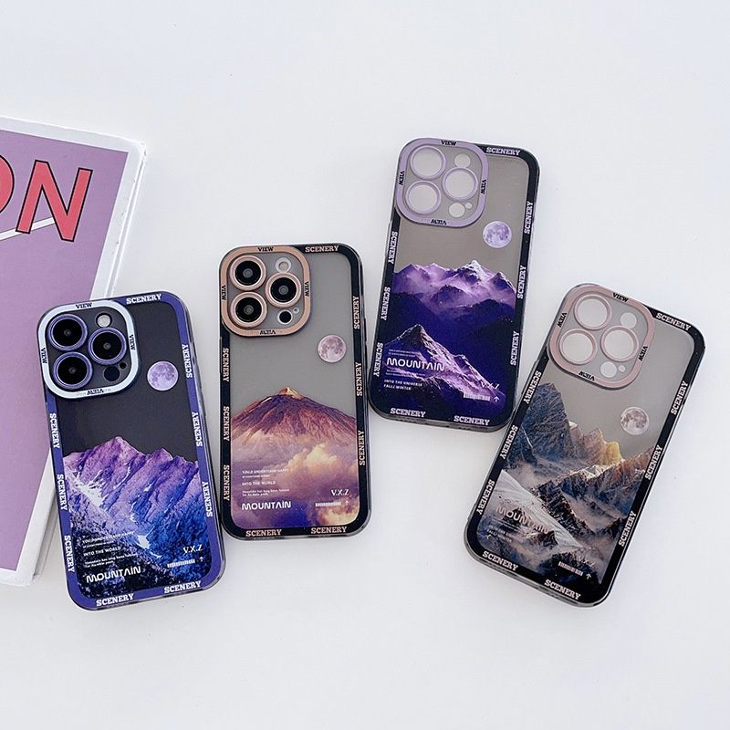 Чохол для iPhone 12 Scenery Mountains із захистом камери Прозоро-фіолетовий