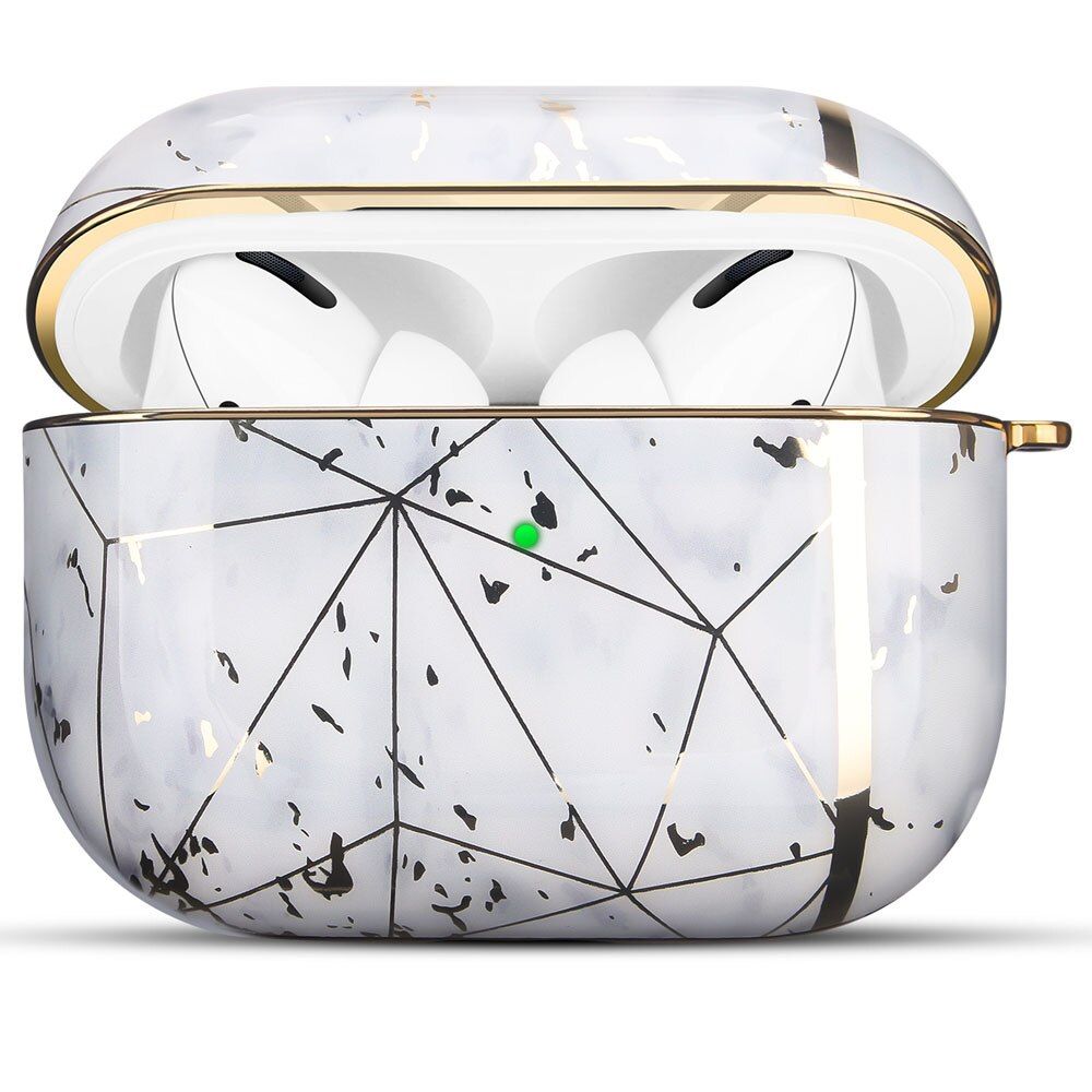 Дизайнерский мраморный чехол для Apple AirPods 3 Белый с золотистой паутиной