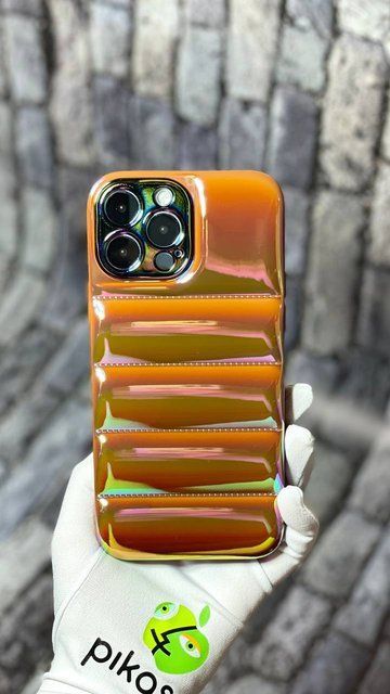 Чехол-пуховик Puffer для iPhone 13 Pro голографический Коричневый