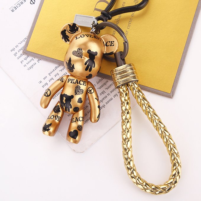 Брелок золотистый (ключница) Bearbrick мишка с карабином
