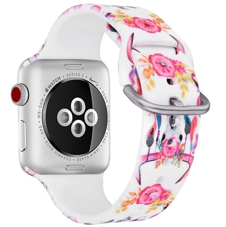 Силиконовый ремешок с цветочным узором для Apple Watch 42-45 мм (Series 6/5/4/3/2)