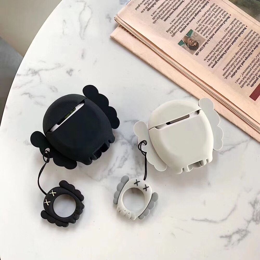 Белый 3D чехол "Kaws" с кольцом для Apple Airpods Pro