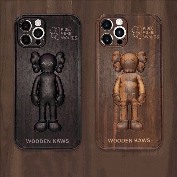 Чехол для iPhone 12 Wooden Kaws Черный
