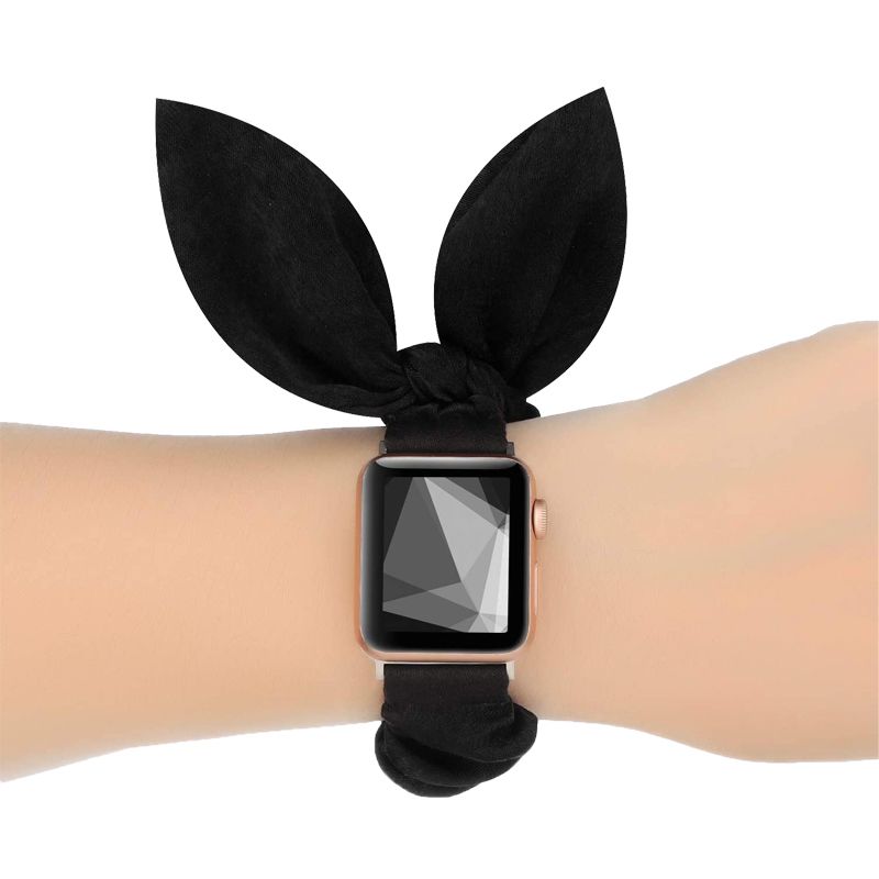 Ремінець чорний з бантом для Apple Watch 42-45 мм (Series 6/5/4/3/2) + резинка для волосся