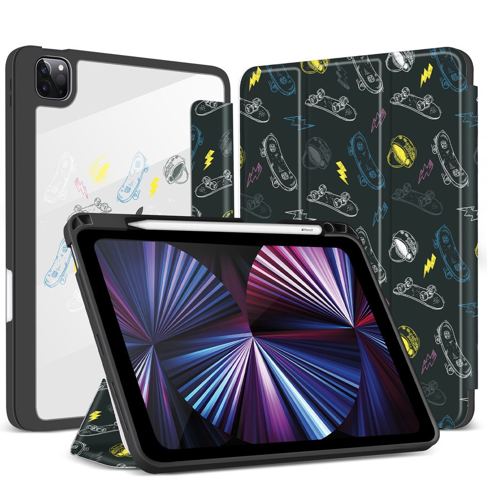 Чехол-книжка для iPad Pro (2018/2020/2021) 12.9" Черный со скейтом Magnetic Case