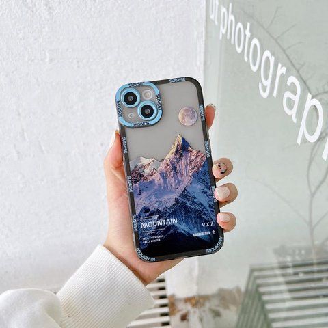 Чехол для iPhone 12 Pro Snowy Mountains с защитой камеры Прозрачно-синий