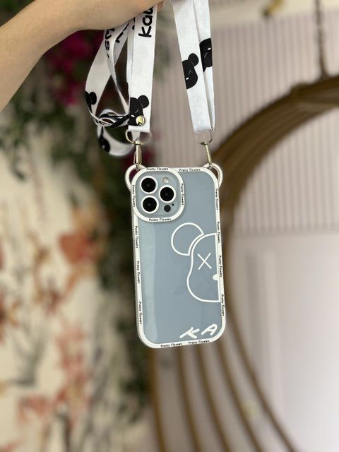 Чохол для iPhone 14 Pro Bearbrick ведмедик з ременем для плеча Білий