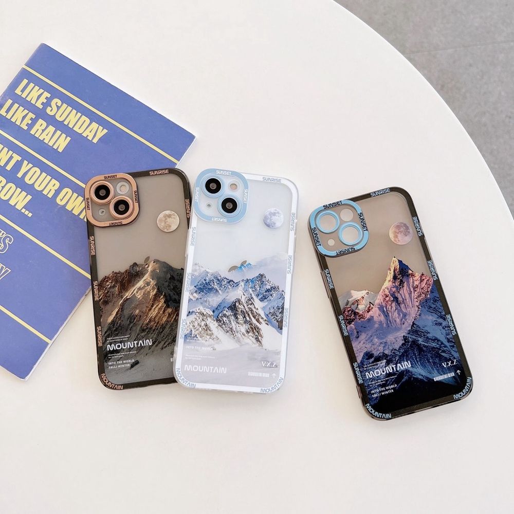 Чехол для iPhone 12 Snowy Mountains с защитой камеры Прозрачно-белый