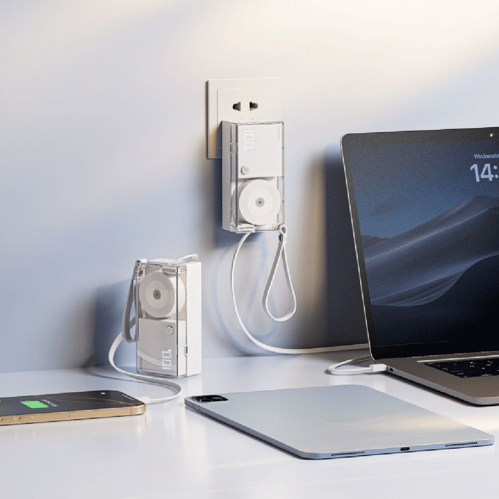 Внешний аккумулятор (Power Bank) Sharge Retractable 3-in-1 10000 mAh White