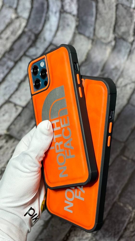 Кожаный чехол для iPhone X/XS The North Face с защитой на бортиках Оранжевый