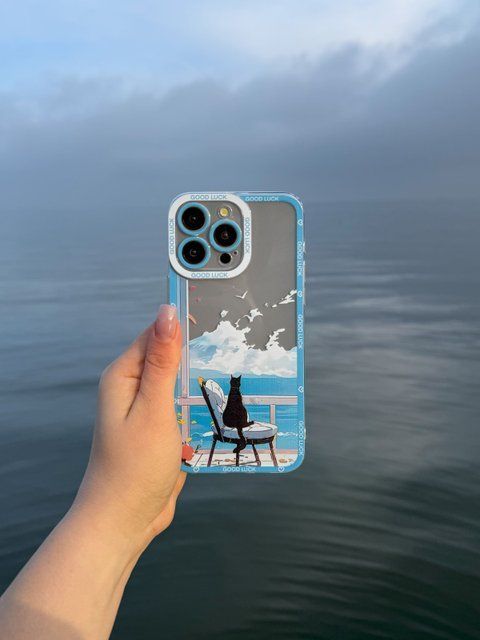 Чехол для iPhone 13 Pro Max Морской закат с черной кошкой
