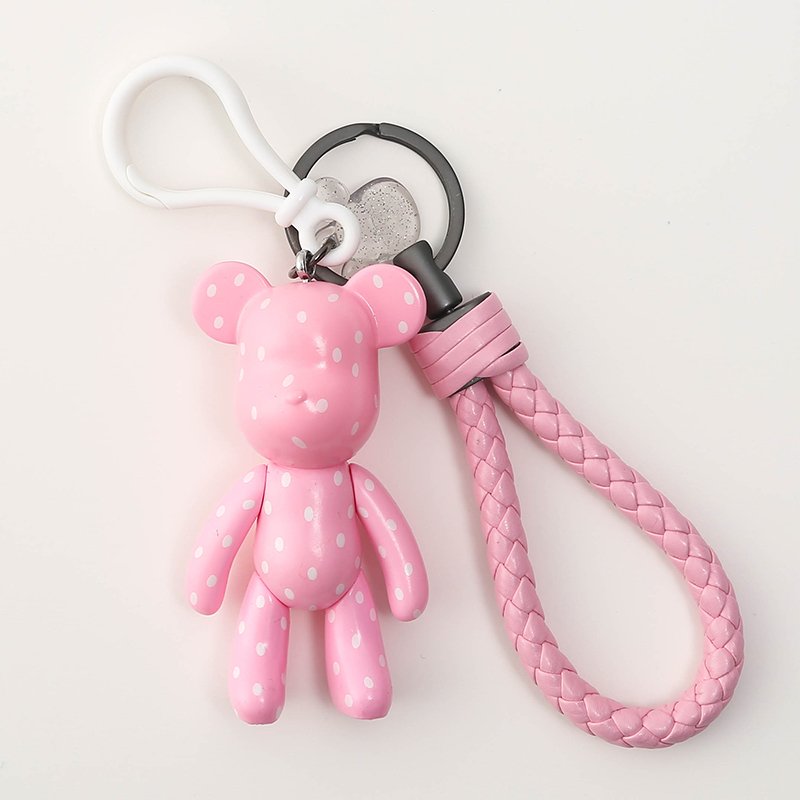 Брелок розовый в горошек (ключница) Bearbrick мишка с подвеской