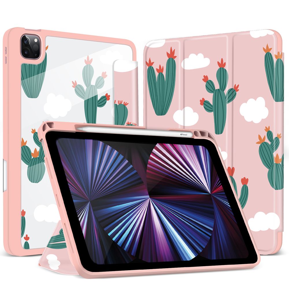 Чехол-книжка для iPad Pro (2018/2020/2021) 12.9" Кактусы Розовый Magnetic Case
