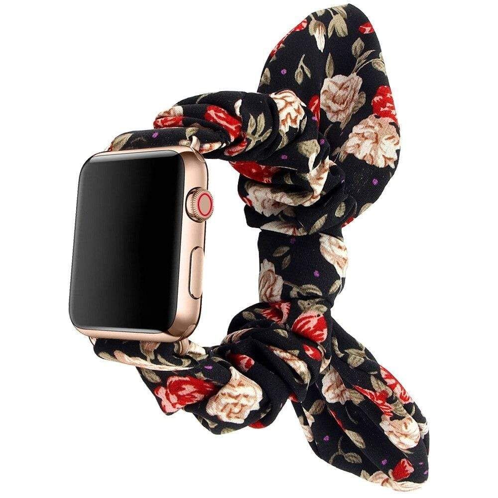 Ремешок с бантом "Нежные розы" для Apple Watch 42-45 мм (Series 6/5/4/3/2) + резинка для волос