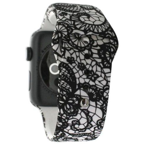 Силиконовый черно-белый ремешок "Кружево" для Apple Watch 46 / 45 / 44 / SE 44 / 42 (Series 1-3) / 49 Ultra / Ultra 2