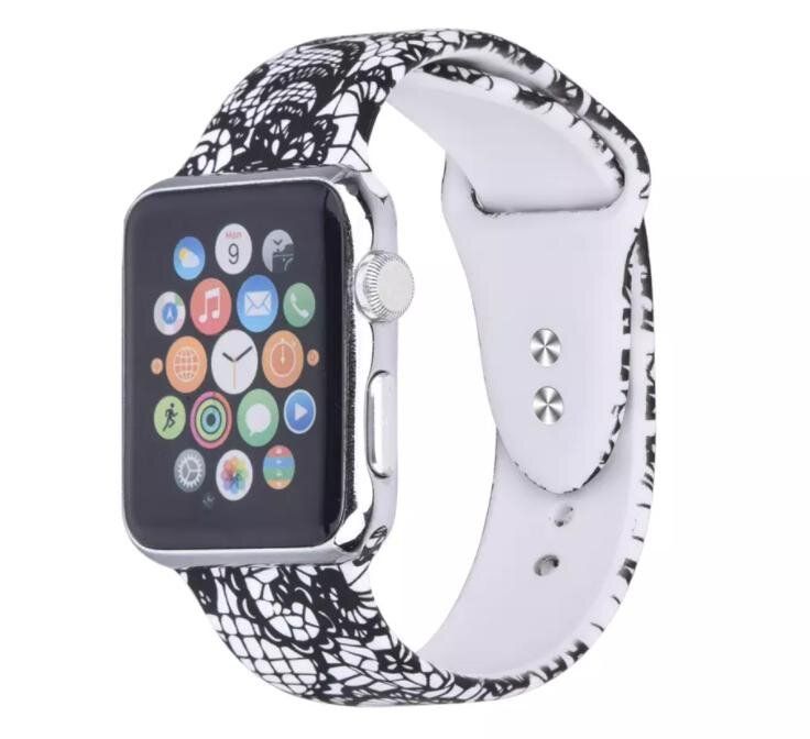 Силиконовый черно-белый ремешок "Кружево" для Apple Watch 42-45 мм (Series 6/5/4/3/2)