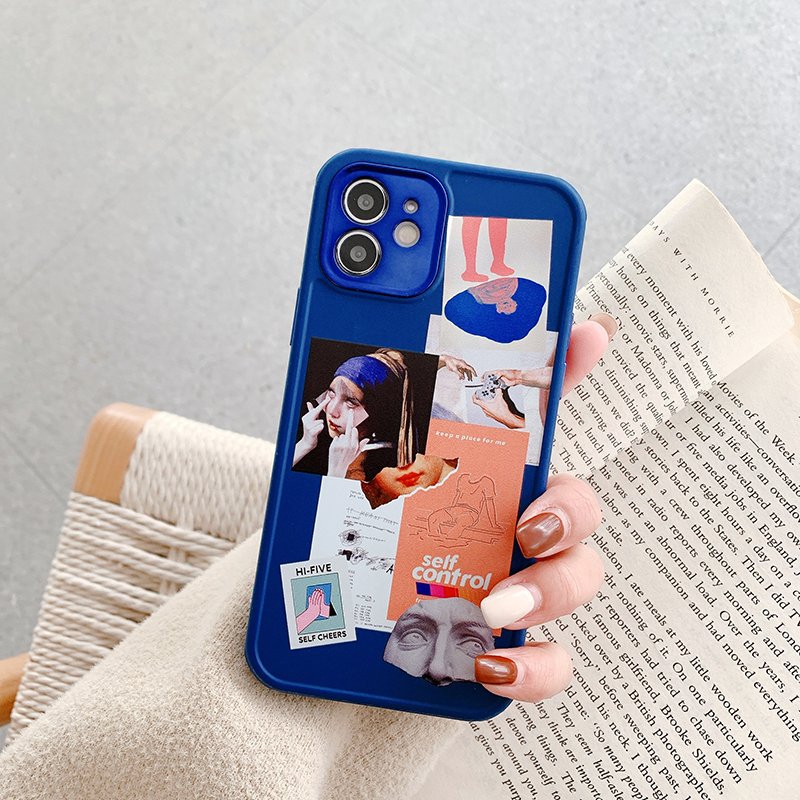 Синий чехол Lady Fashion с боковой печатью для iPhone 12 с защитой камеры