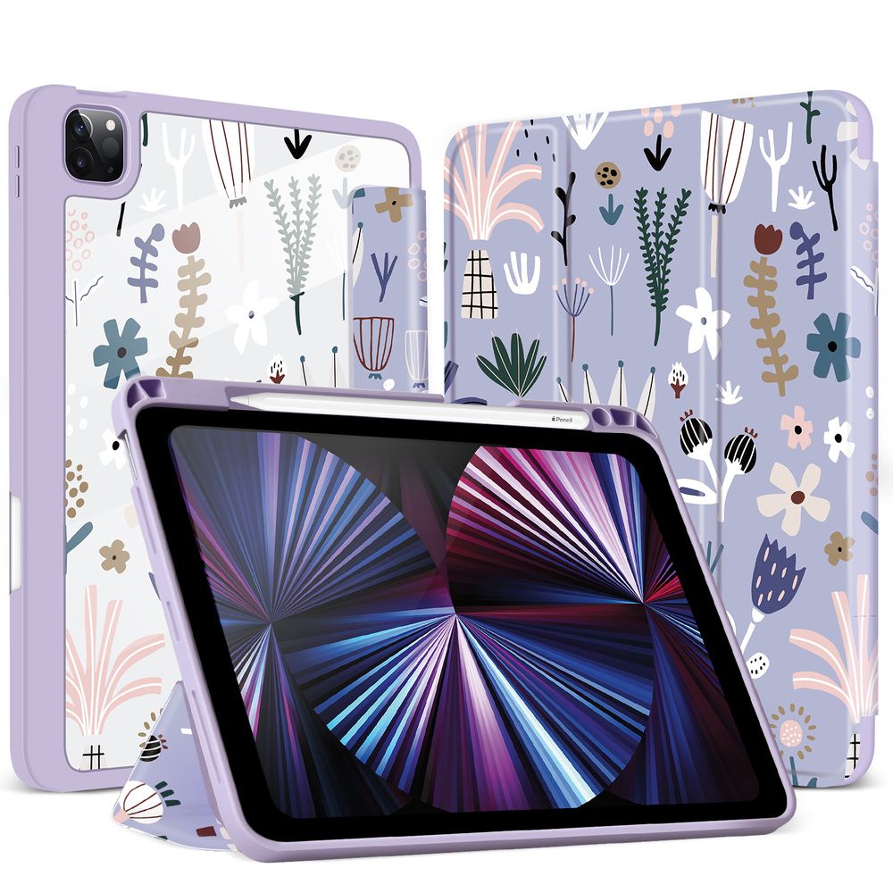 Чехол-книжка для iPad Pro (2018/2020/2021) 12.9" Фиолетовый с цветами Magnetic Case