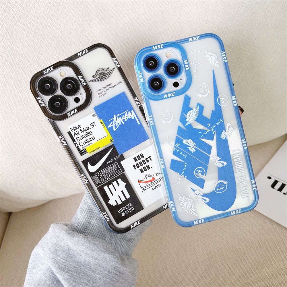 Чехол для iPhone 14 Pro Max Nike с защитой камеры Прозрачно-синий